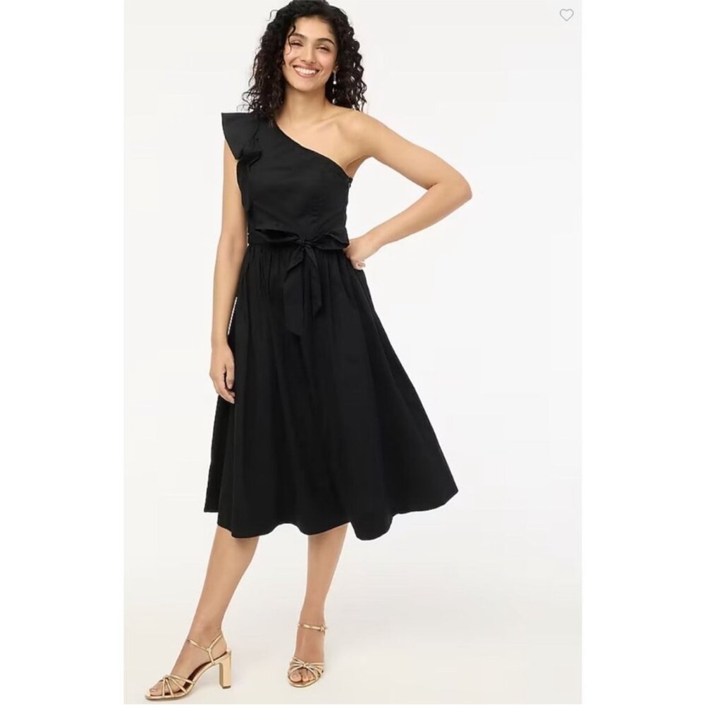 J Crew One Shoulder Cotton Tie Waist Poplin Midi Dress Size 2P & 14 Style CA430